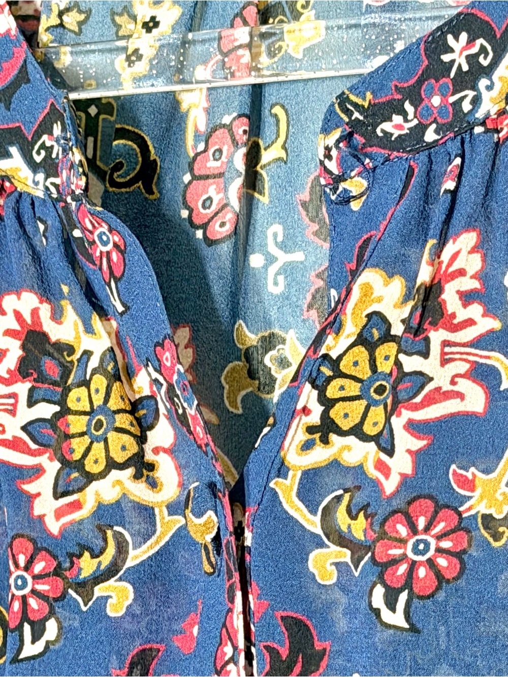 Veronica Beard Blue stone multi Floral geometric silk Blouse sheet long sleeve - Picture 3 of 7